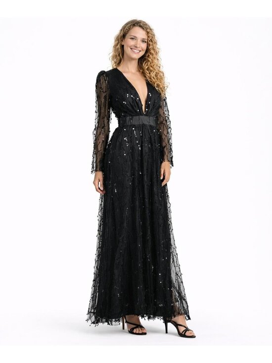 Miss Ord Dresses & Skirts - New MISS ORD Deep V Chiffon Medium Sequin Maxi Prom Gown